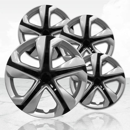 16 Inch Silver Black Hubcaps Wheel Covers Replacement for Steel Wheels (Set of 4)