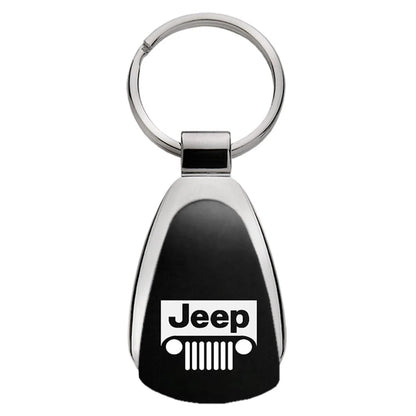 Grille Logo on Black Teardrop Keychain - Officially Licensed for Jeep