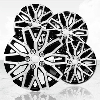 16 Inch Silver Black Hubcaps Wheel Covers Replacement for Universal Steel Wheels