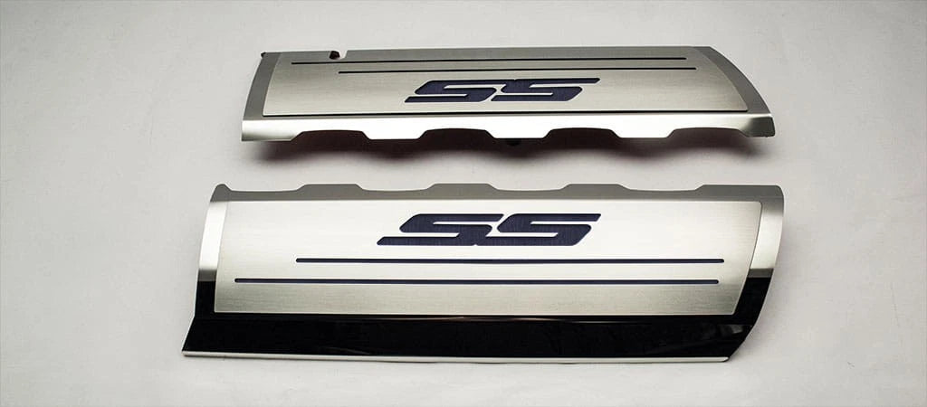 Top Plates w/Black Brushed Vinyl "SS" Inlay for 16-20 Camaro SS w/ACC Fuel Rails