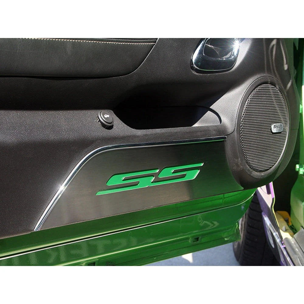Door Kick Plates with Yellow Vinyl Inlay for 2010-2015 Chevrolet Camaro