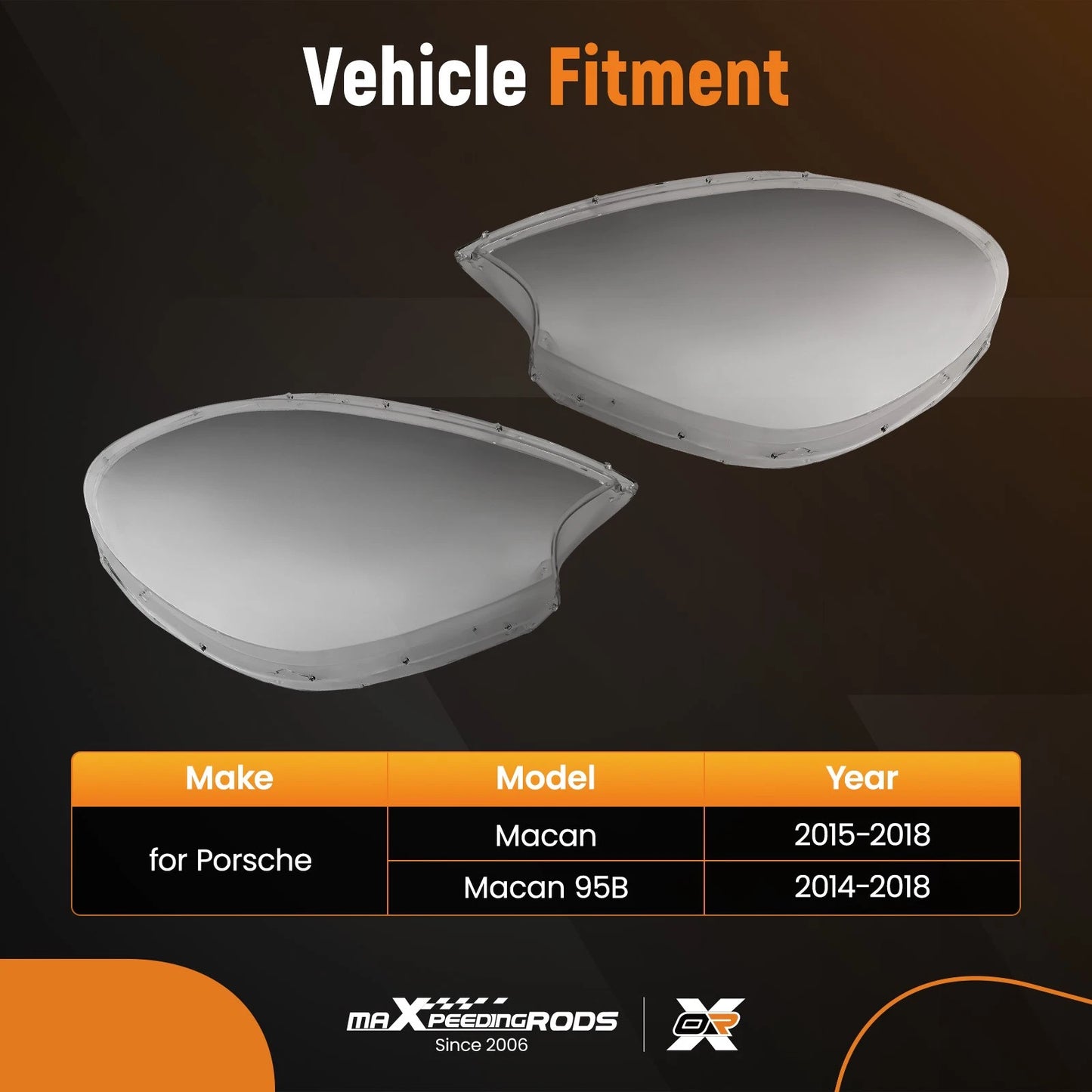 Front Clear Headlamp Lens Cover Pair for Porsche Macan (2015–2018)