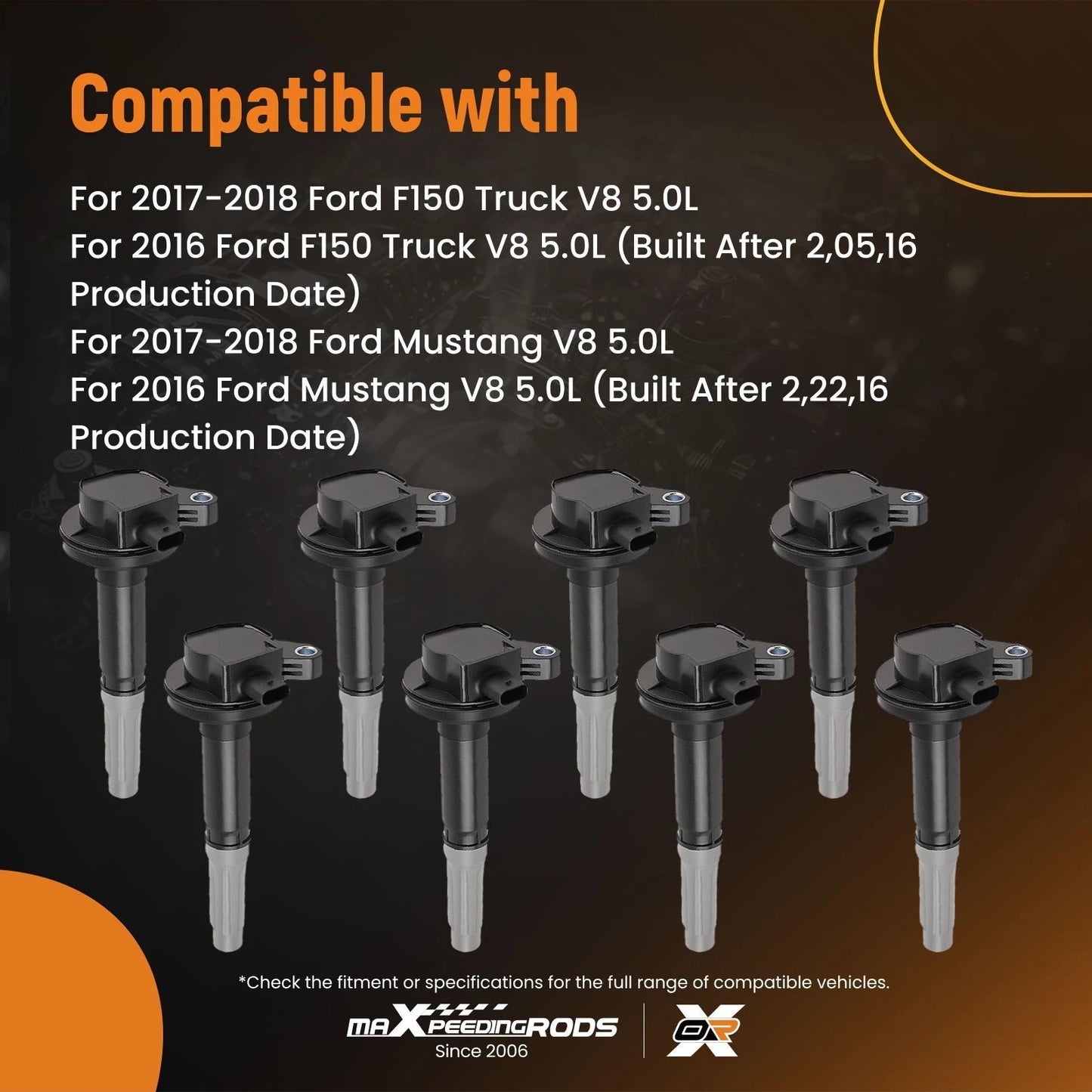 8x Front Ignition Coils for Ford F-150 Mustang V8 5.0L (2016–2018)