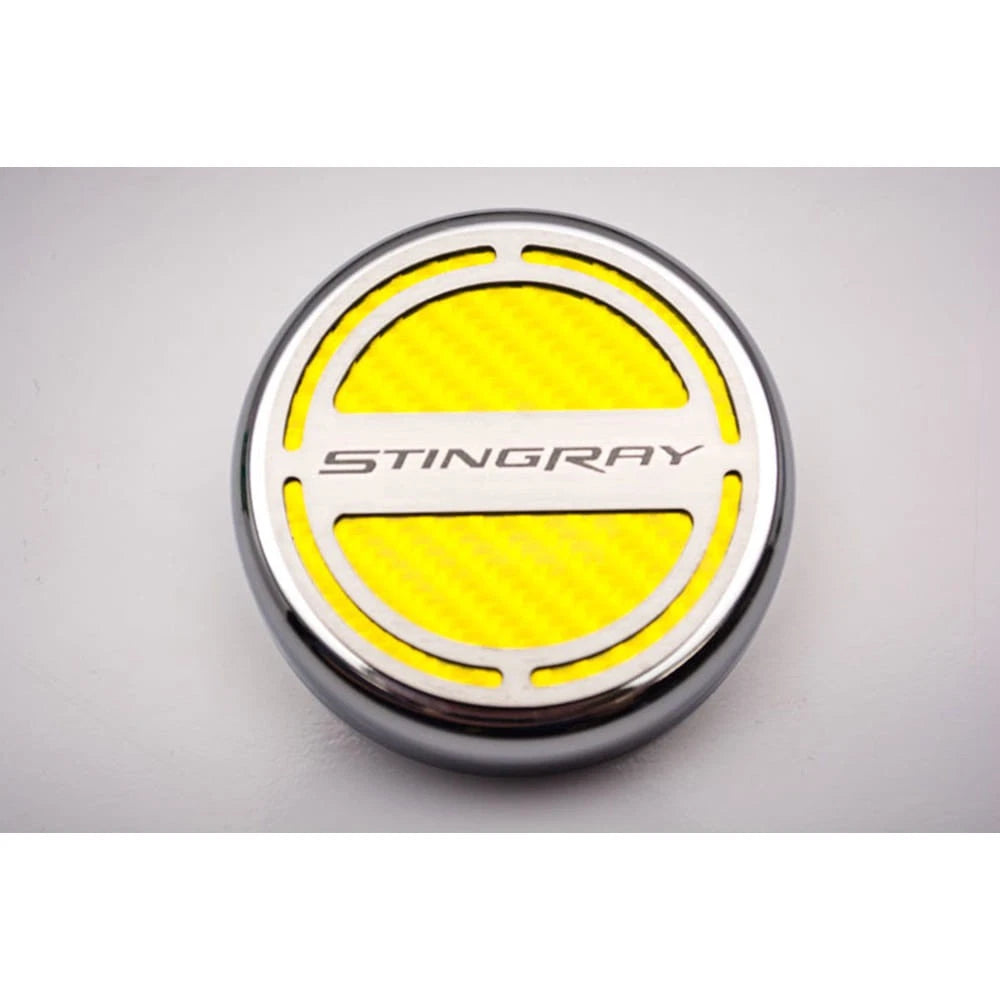 Chrome Cap Covers w/Yellow CF Inlay&'Stingray' for 2014-2019 Corvette Z06 Manual