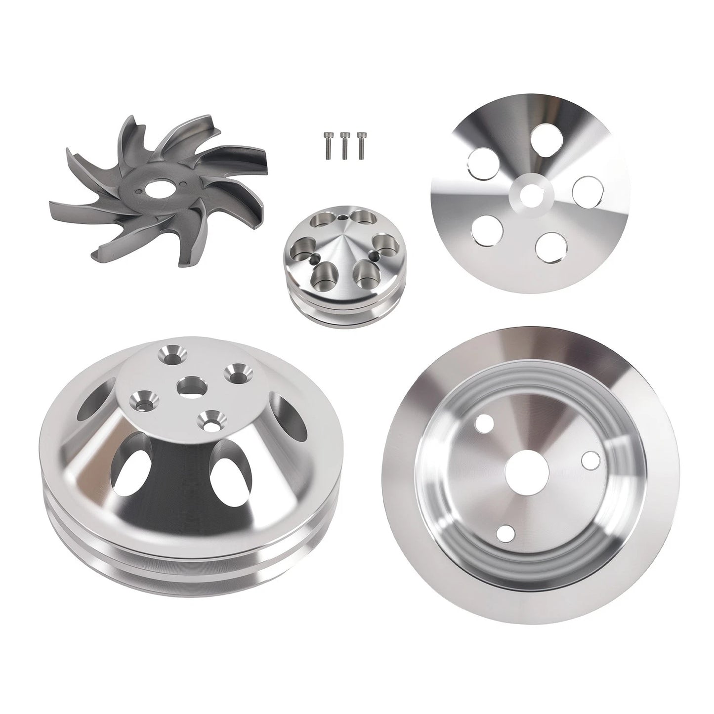 LWP Aluminum Long Water Pump Pulley Kit for Small Block Chevy (1967–1970)