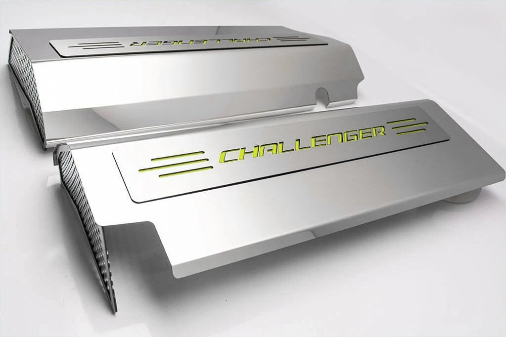 Fuel Rail Cover w Sublime Green Challenger Inlay for 2008-2011 Dodge SRT8