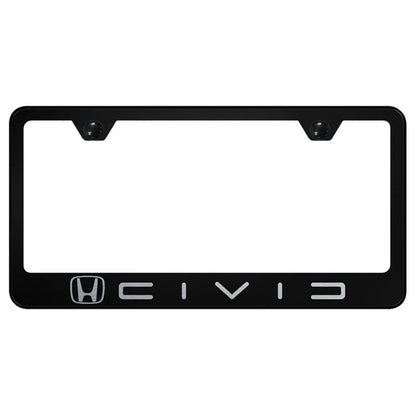 Reverse C Name on Black License Plate Frame -Officially Licensed for Honda Civic