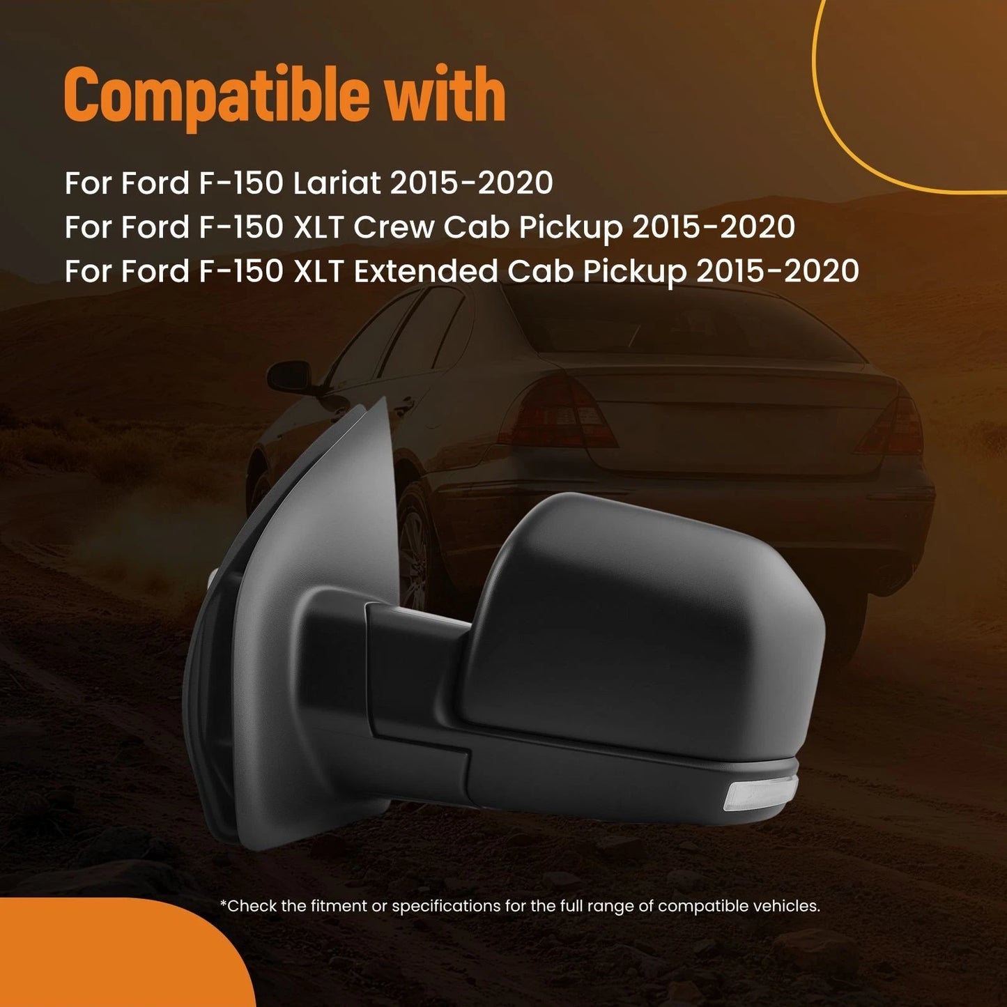 Left Mirror for Ford F-150 XLT (2015–2020) Signal Heated Blind Spot Glass