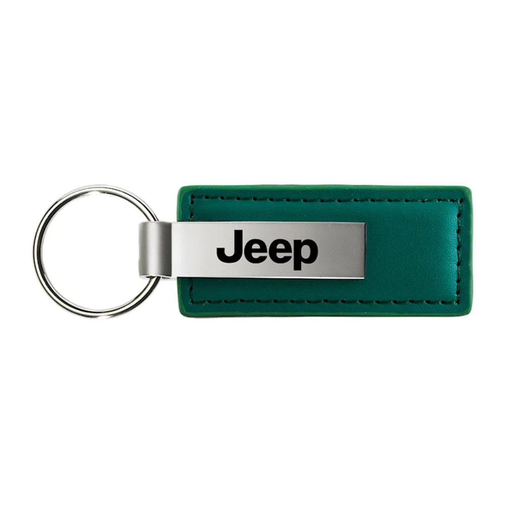 Green Leather Keychain KC1546.JEE - Officially Licensed for Jeep