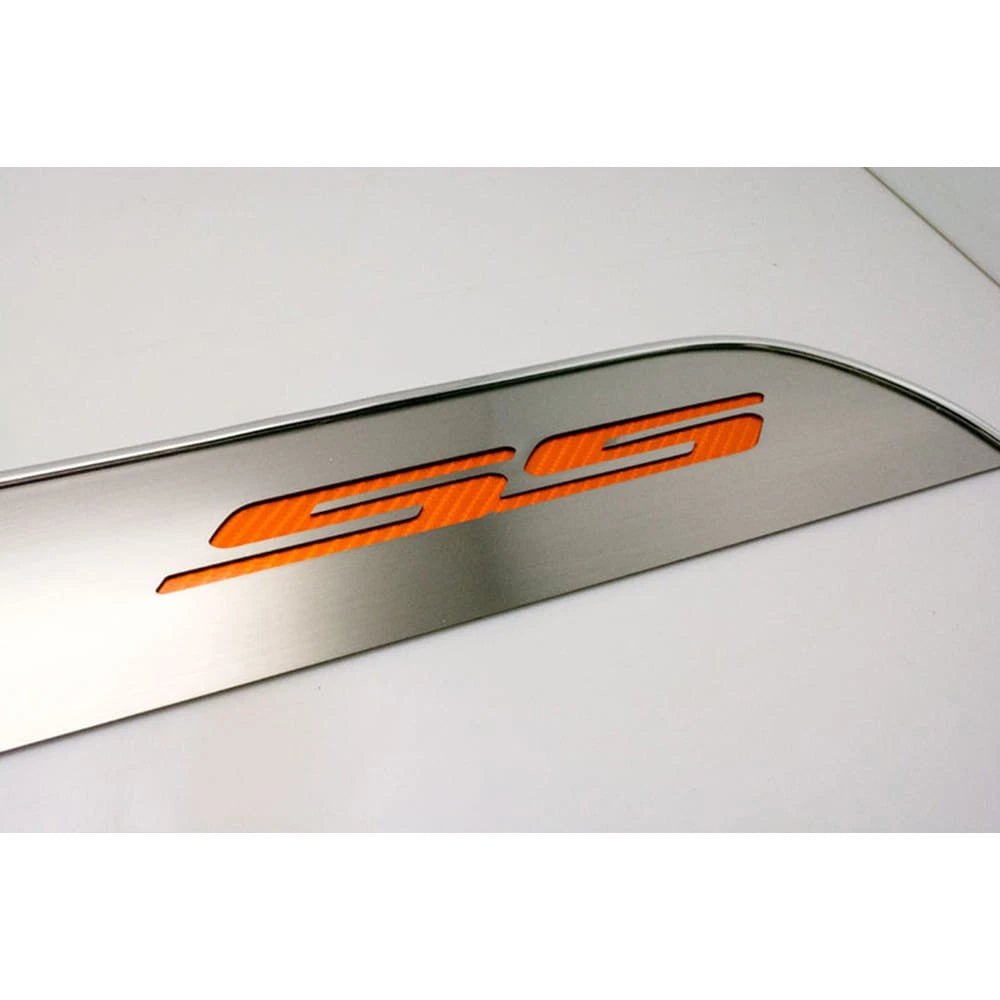 Stainless Door Panel Kick Plates w/Bright Red Vinyl "SS" Inlay for 10-15 Camaro