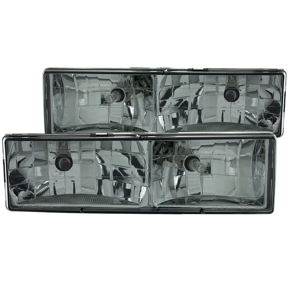 Chrome Smoke Lens Crystal Headlight Set for 1988-1998 Chevrolet C/K