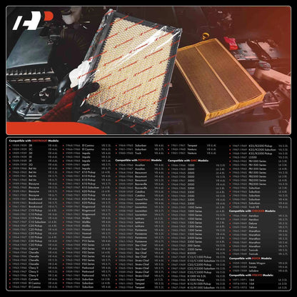 2X Engine Air Filter for Chevy Malibu (1967–1967) & Impala (1959–1966) C10 Suburban (1960–1966)