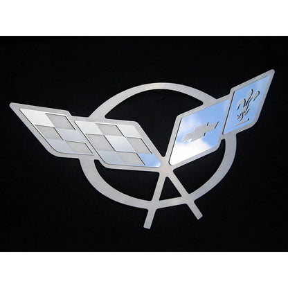 Stainless Steel Crossed Flags Hood Badge for 1997-04 Chevy Corvette fits OEM Pad