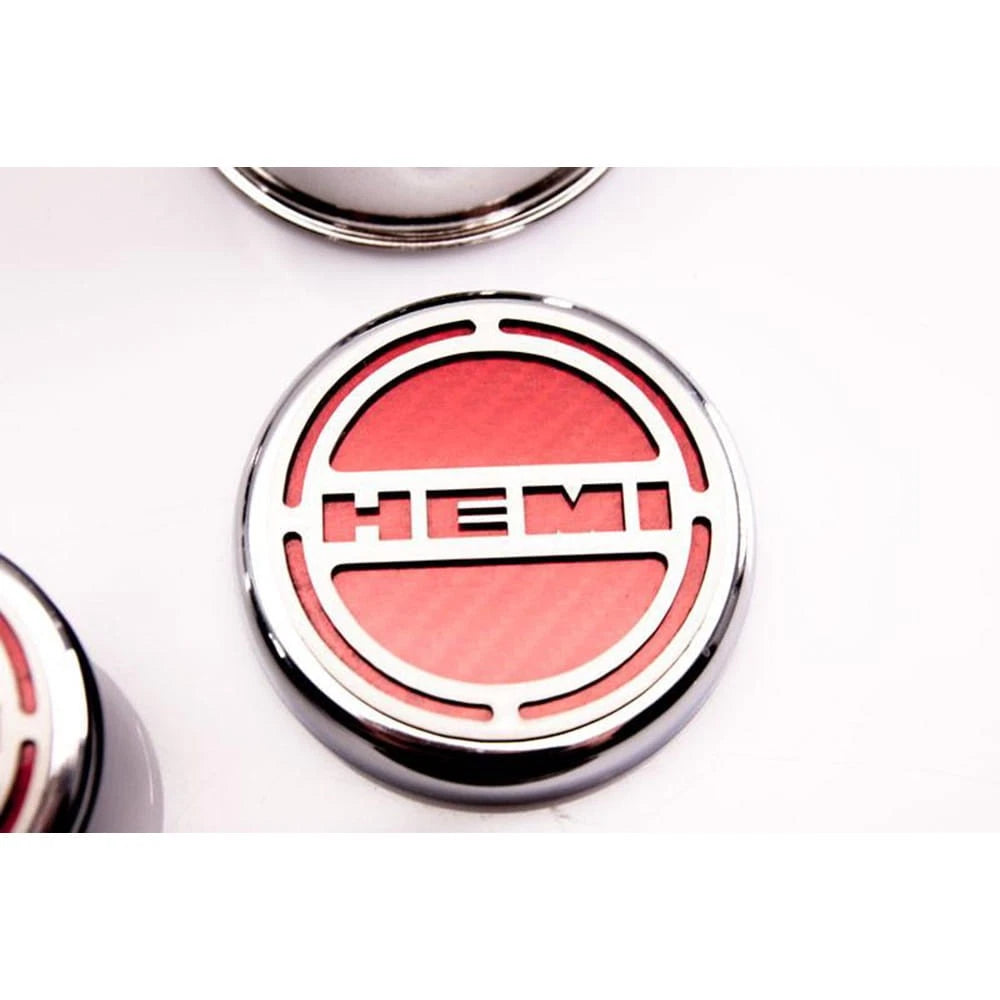 Chrome Cap Covers with Purple C-Fiber Vinyl HEMI Inlay for Dodge Challenger (2008–2019)