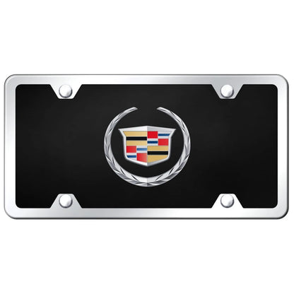 Chrome New on Black Acrylic License Plate Kit - Officially Licensed for Cadillac