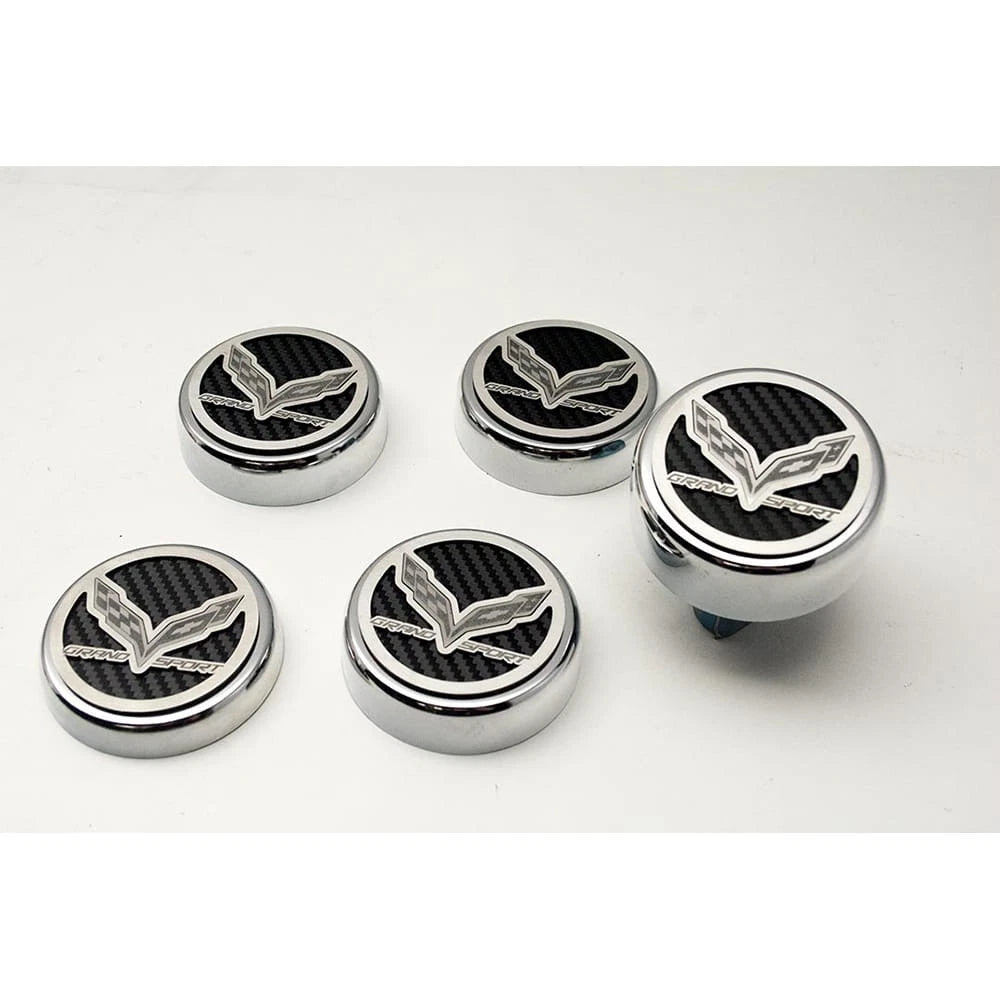 Chrome Cap Covers Kit w Garnet Red Inlay and Flags for 2016-2019 Corvette GS