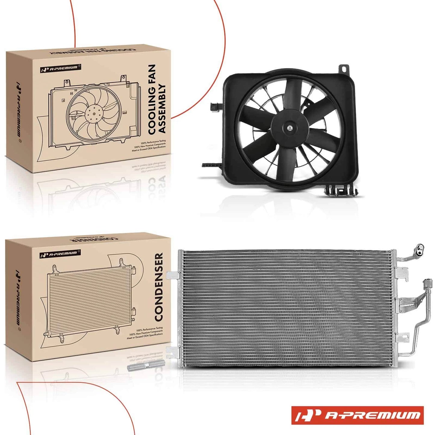 AC condenser and cooling fan assembly kit for Pontiac Sunfire, Chevy Cavalier 