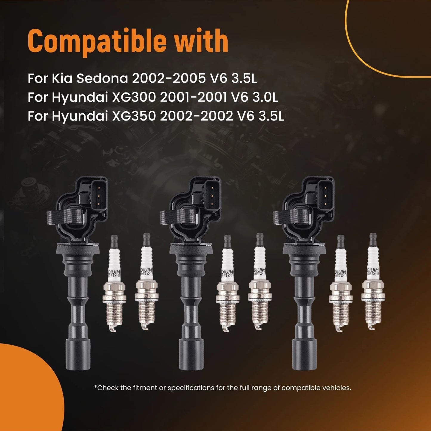 3x Ignition Coil & 6x Spark Plugs Set for Hyundai XG300 (2001–2001)