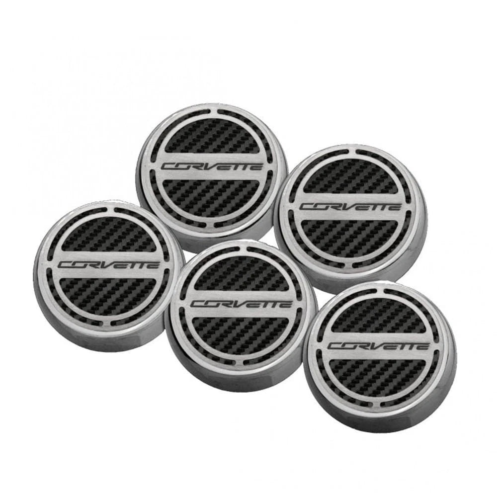 Chrome 'Corvette' Cap Covers w/Black CF Inlay for 2014-19 Corvette Z06 Automatic