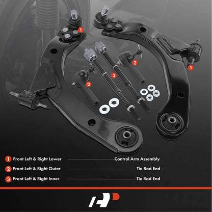 6x Front Control Arm with Ball Joint Tie Rod End for Chevy Cobalt (2005–2010)