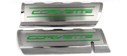 Fuel Rail Covers w/Green Carbon Fiber Vinyl "CORVETTE" Inlay for 14-19 Corvette