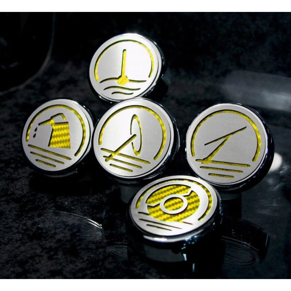 Chrome Executive Cap Covers w/Yellow C-Fiber Inlay for 97-04 Corvette Automatic