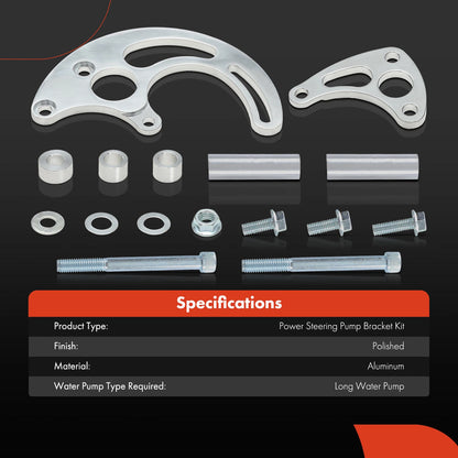 6X Aluminum Polished Power Steering Pump Bracket Kit for Chevy BB