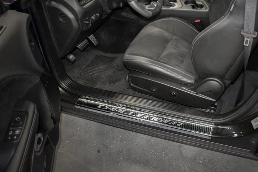 Carbon Fiber Door Sill with White LEDs For 2008-2019 Dodge Challenger