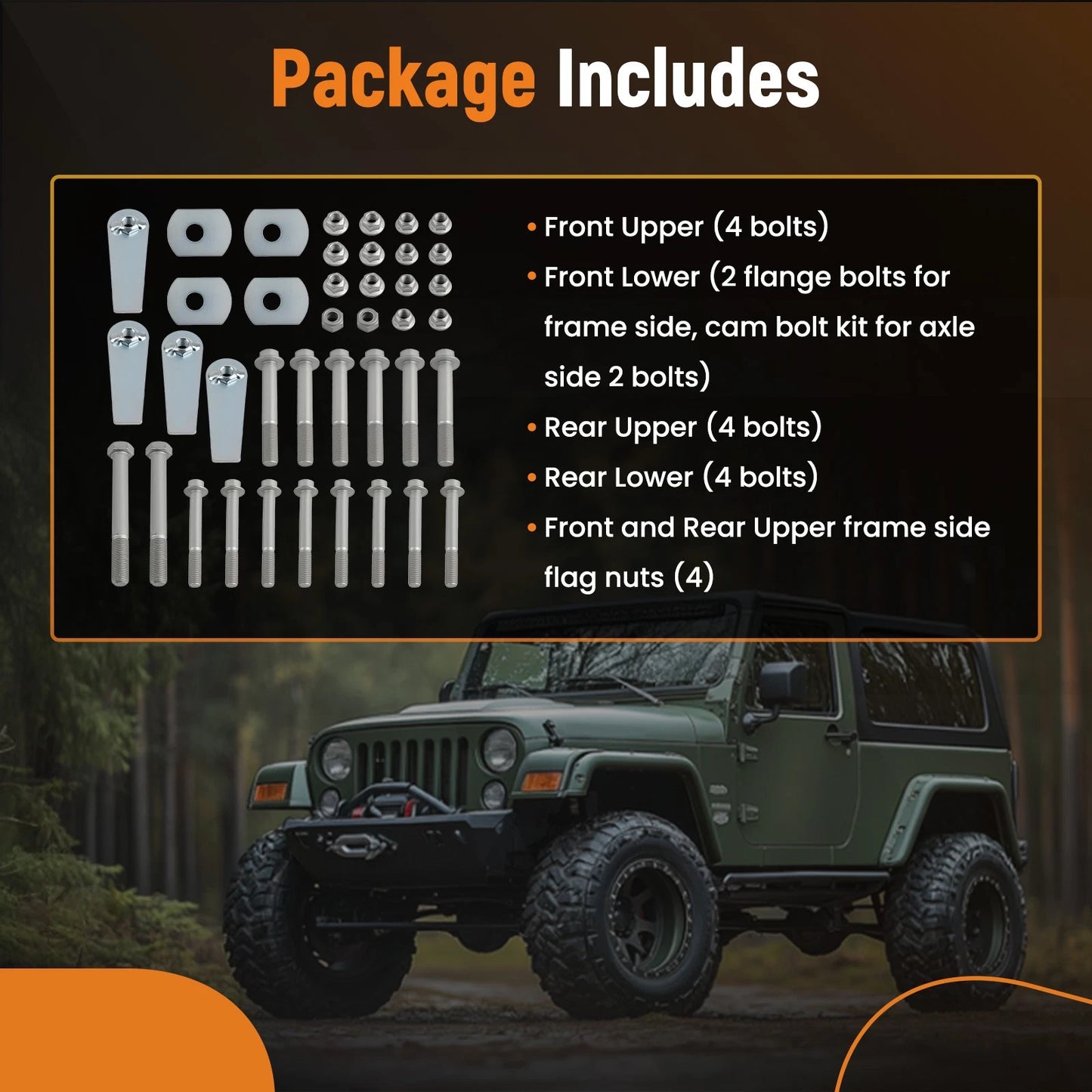 Control Arm Hardware Kit for Jeep Wrangler TJ LJ (1997–2006) Zinc Plated