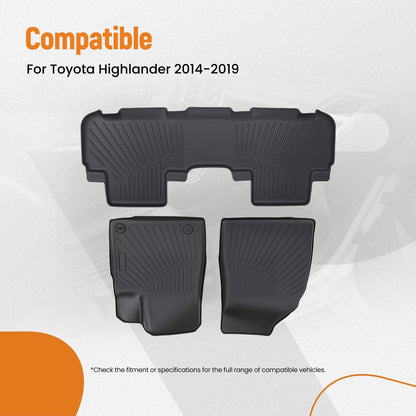 All Weather Floor Mats Liner for Toyota Highlander (2014–2019) Black TPE Rubber