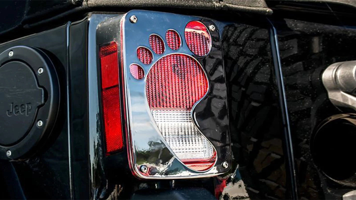 Black Powder Coated Stainless Footprint Tail Light Covers for 2018 Jeep Wrangler