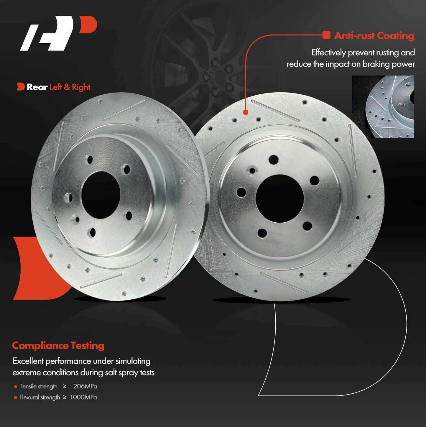 6x Rear Drilled Brake Rotors & Pads for Buick Envision (2016–2018)