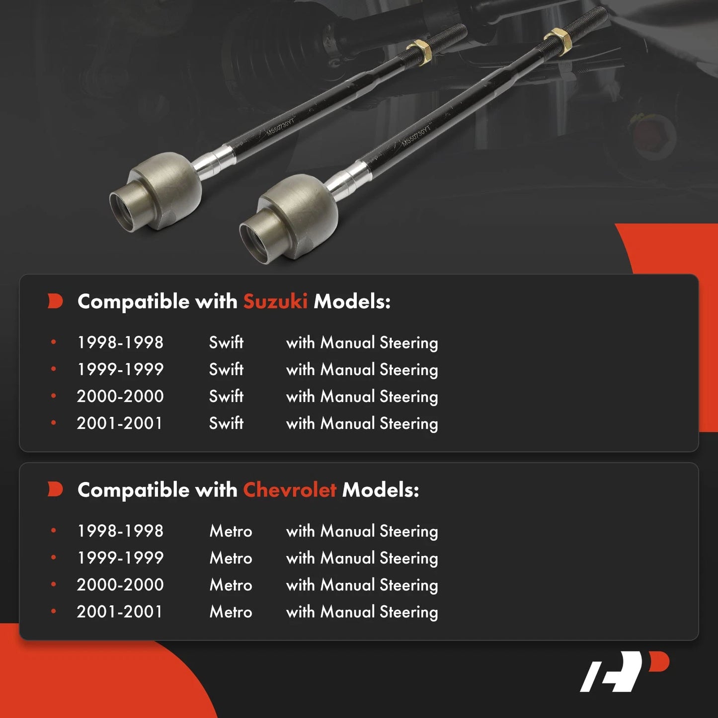 2X Front Inner Tie Rods for Chevrolet Metro Suzuki Swift (1990–2001)