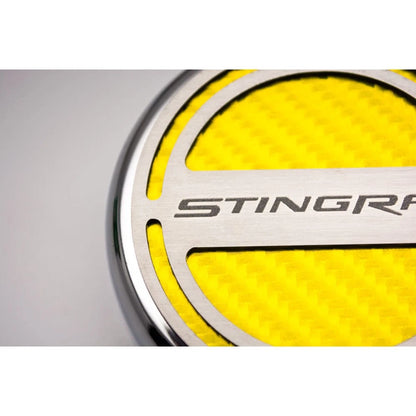Chrome Stingray Cap Covers Replacement with Yellow CF Inlay for Corvette Z06 (2014–2019)