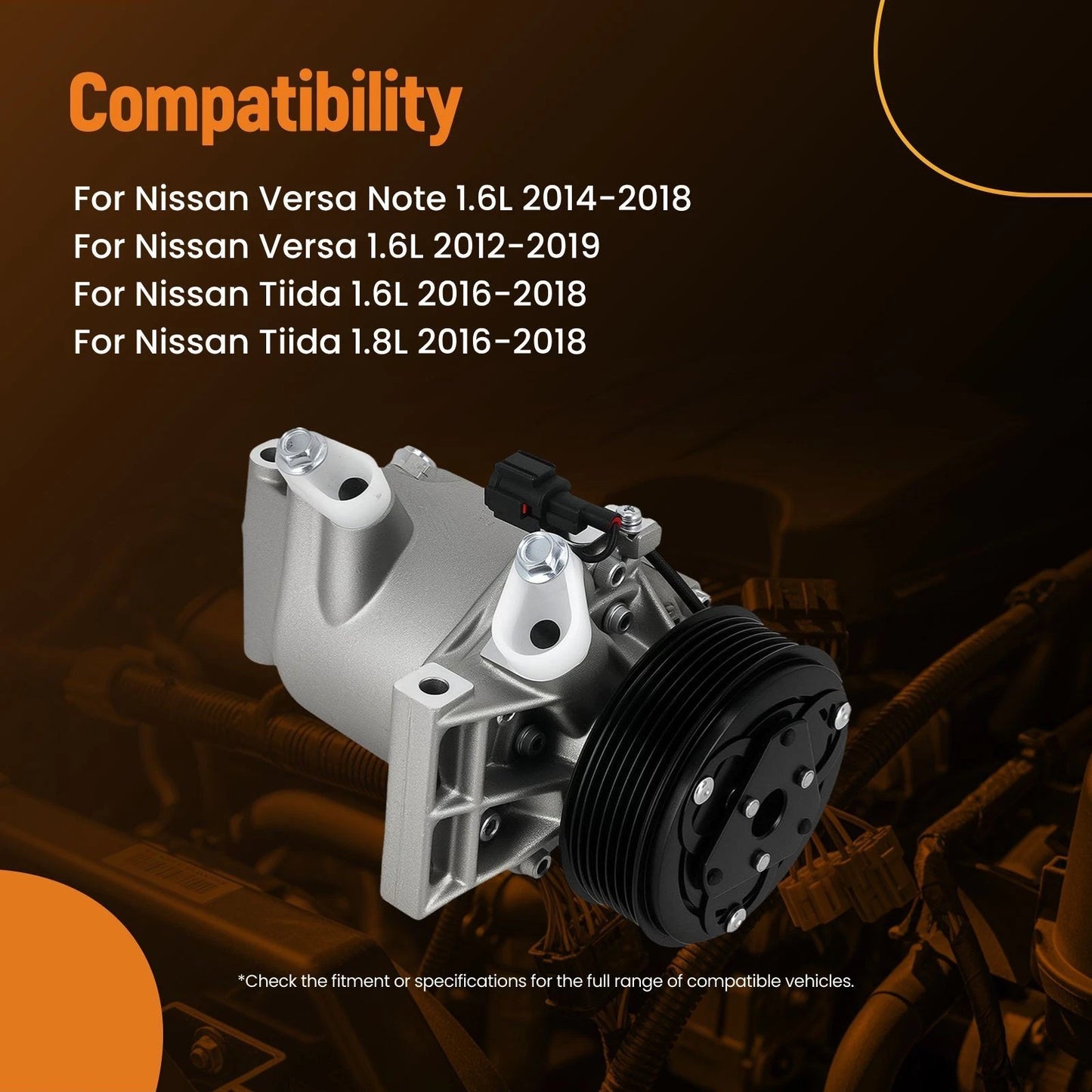A/C Compressor With Clutch for Nissan Versa Tiida 1.6L (2016–2018)