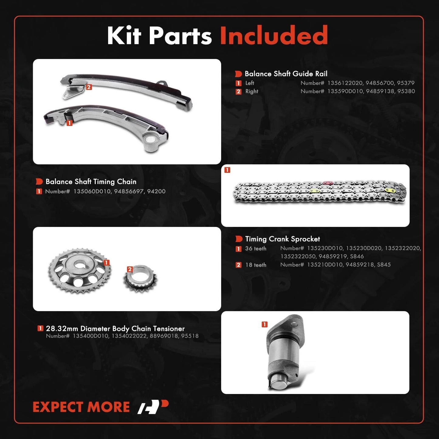 6x Timing Chain Kit for Toyota Corolla (2000–2008) Matrix (2003–2008)