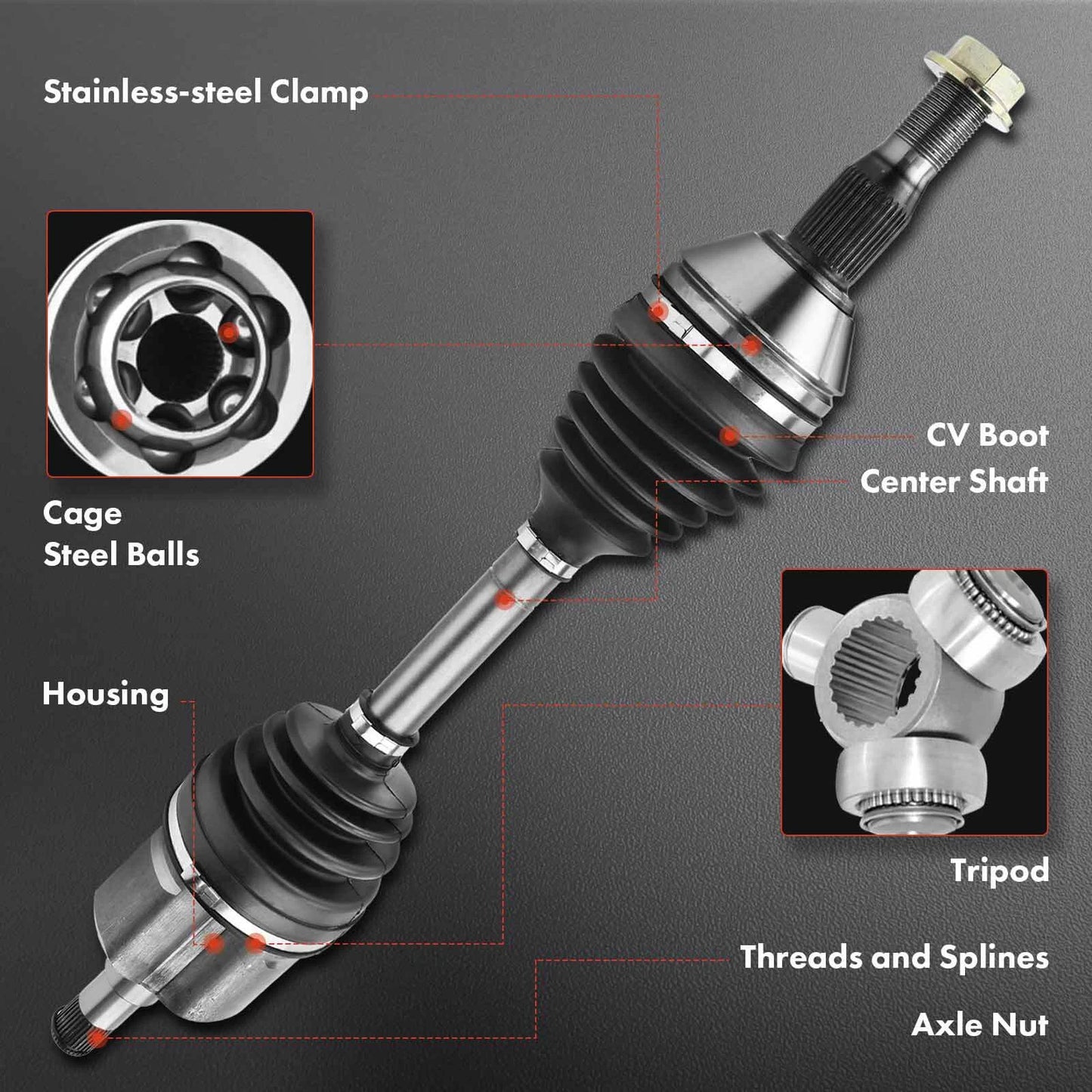 2X Front Side CV Axle + 2X Wheel Hub Bearing for Chevy Impala (2000–2016)