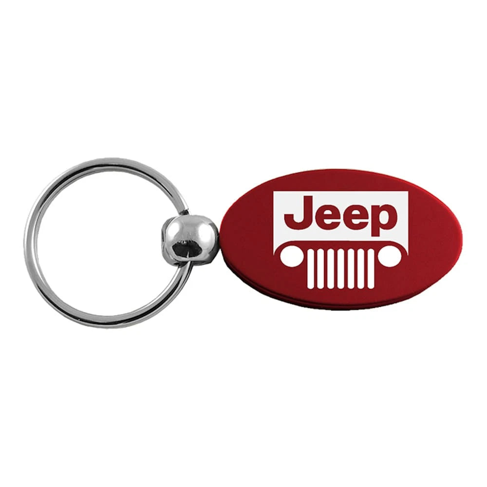 Grille on Burgundy Oval Keychain - Officially Licensed for Jeep