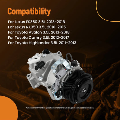 A/C AC Compressor w/ Clutch For Toyota Highlander 3.5L (2011–2013)