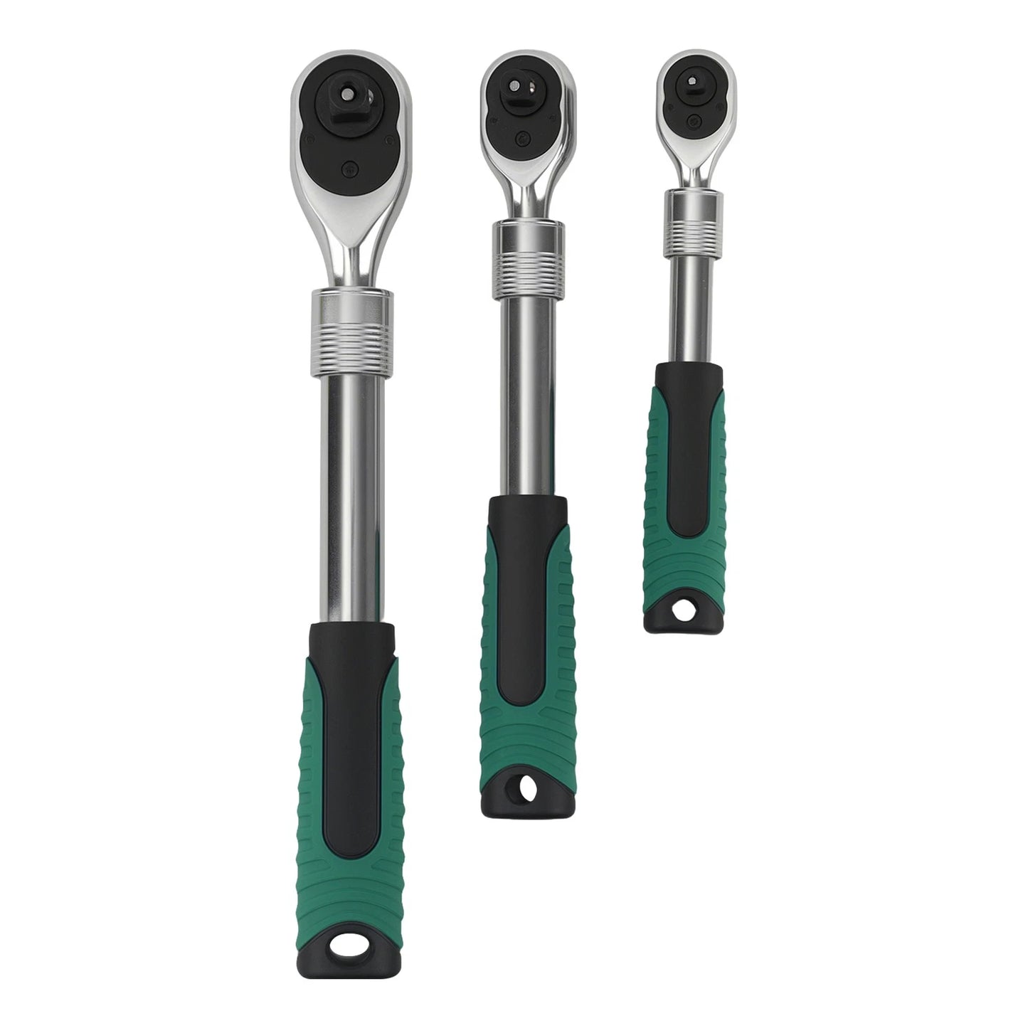 3-Piece Ratchet Socket Wrench Set for 1/4, 3/8 & 1/2 Drive (72T)