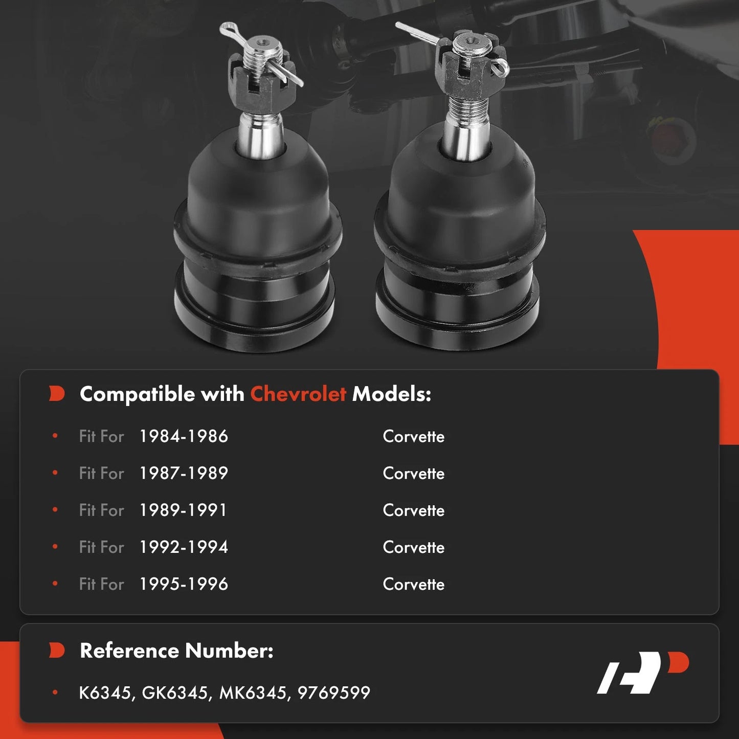 2X Front Lower Side Ball Joint for Chevrolet Corvette (1984–1996)