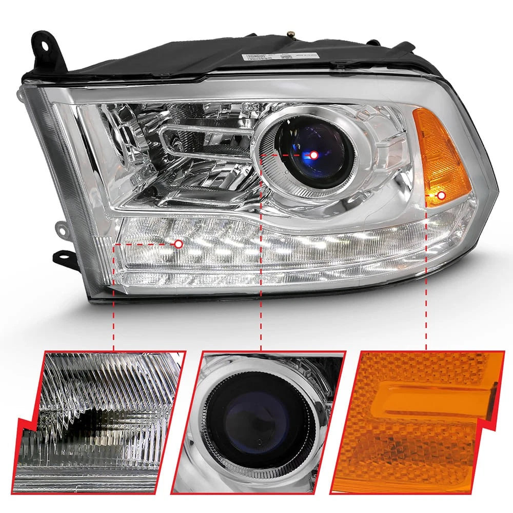 Chrome Clear Lens Projector Headlight Set w/Halo for 2011-2018 Ram 3500