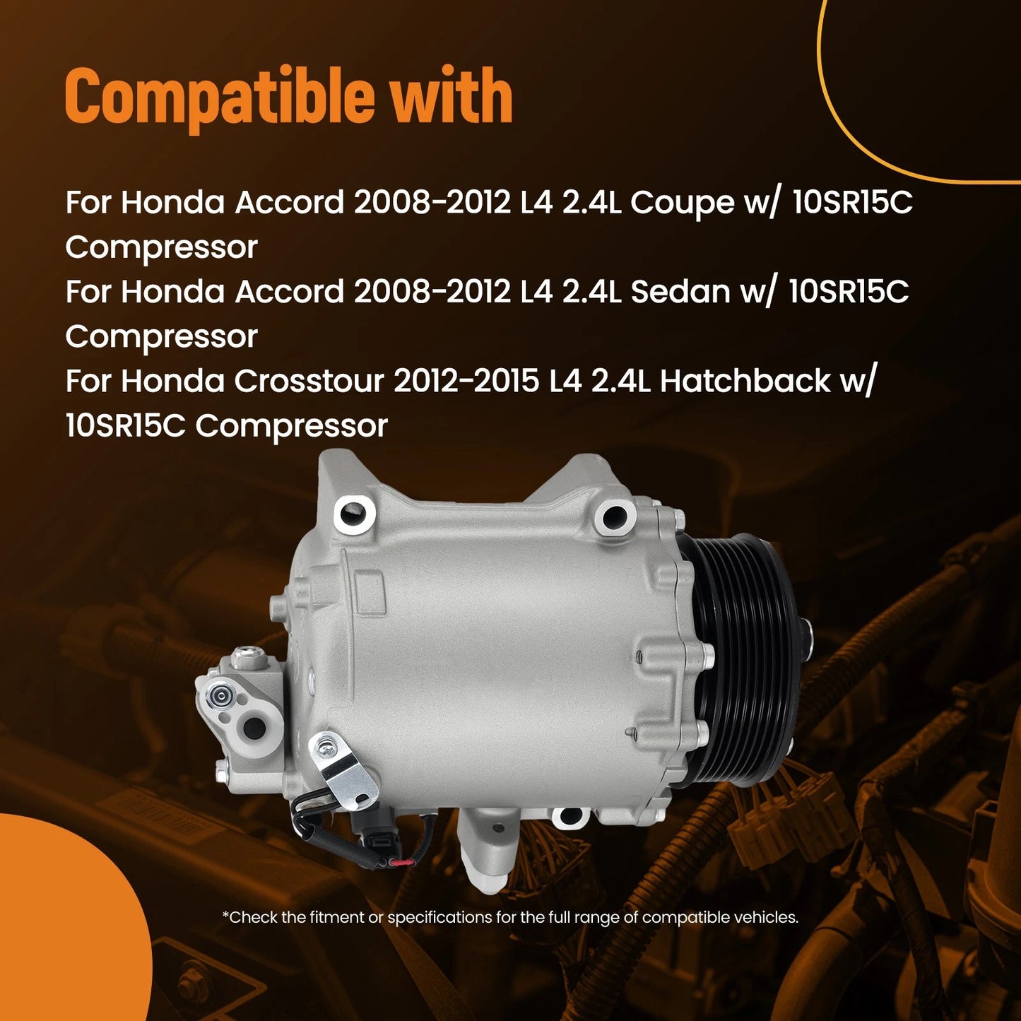 Air Conditioning A/C Compressor for Honda Accord 2.4L (2008–2012)