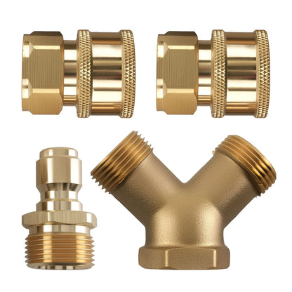 3/8 in Quick Connect Pressure Washer Tee Y-Shape Adapter Brass Dual System for Universal Fit
