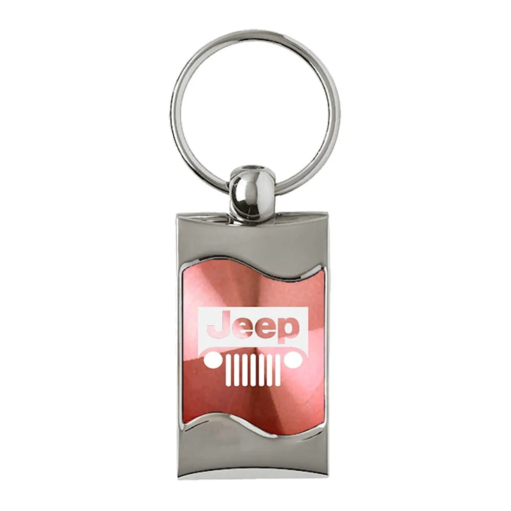 Grille Logo on Pink Rectangular Wave Keychain - Officially Licensed for Jeep