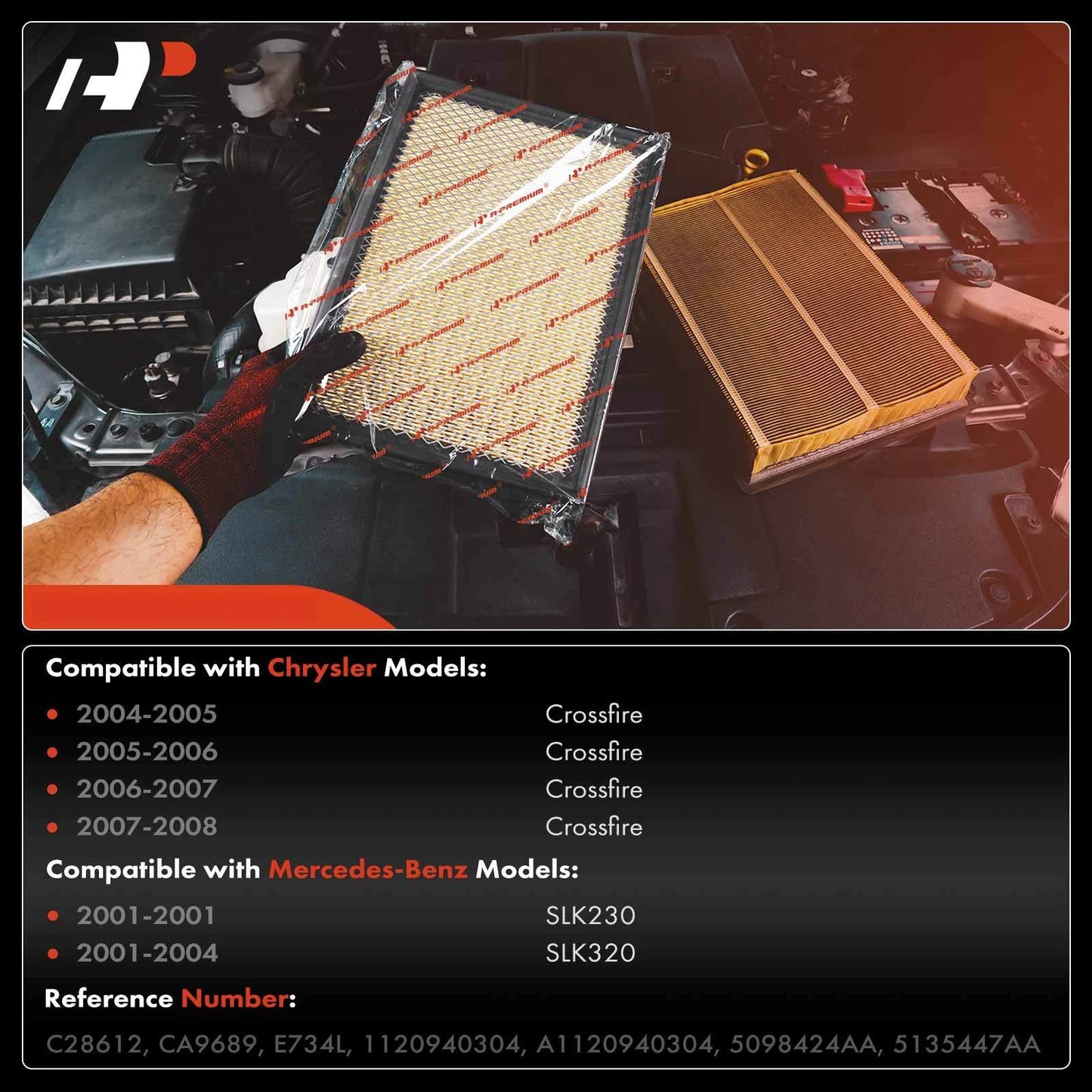 2X Engine Air Filter for Mercedes-Benz SLK230, SLK320 (2001–2004)