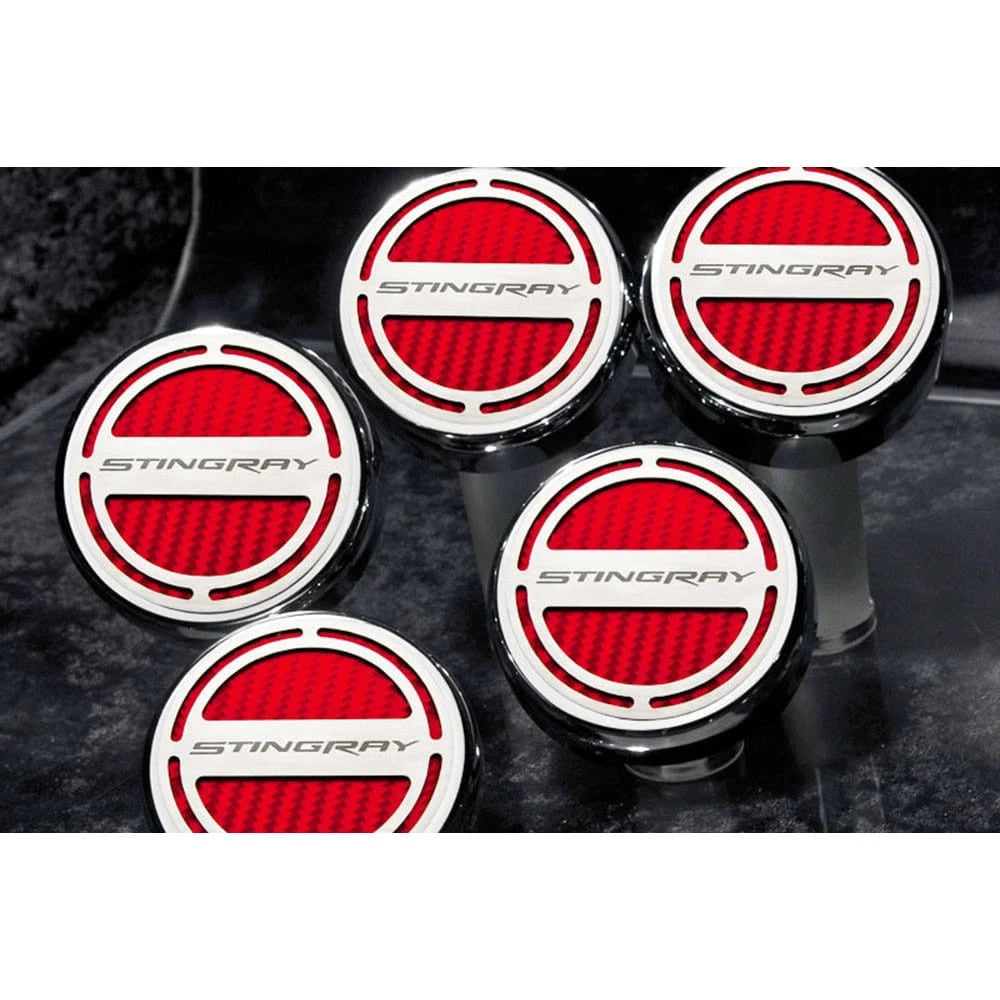 Chrome Stingray Cap Covers with Blue Carbon Fiber Inlay for 2014–2019 Corvette Z06