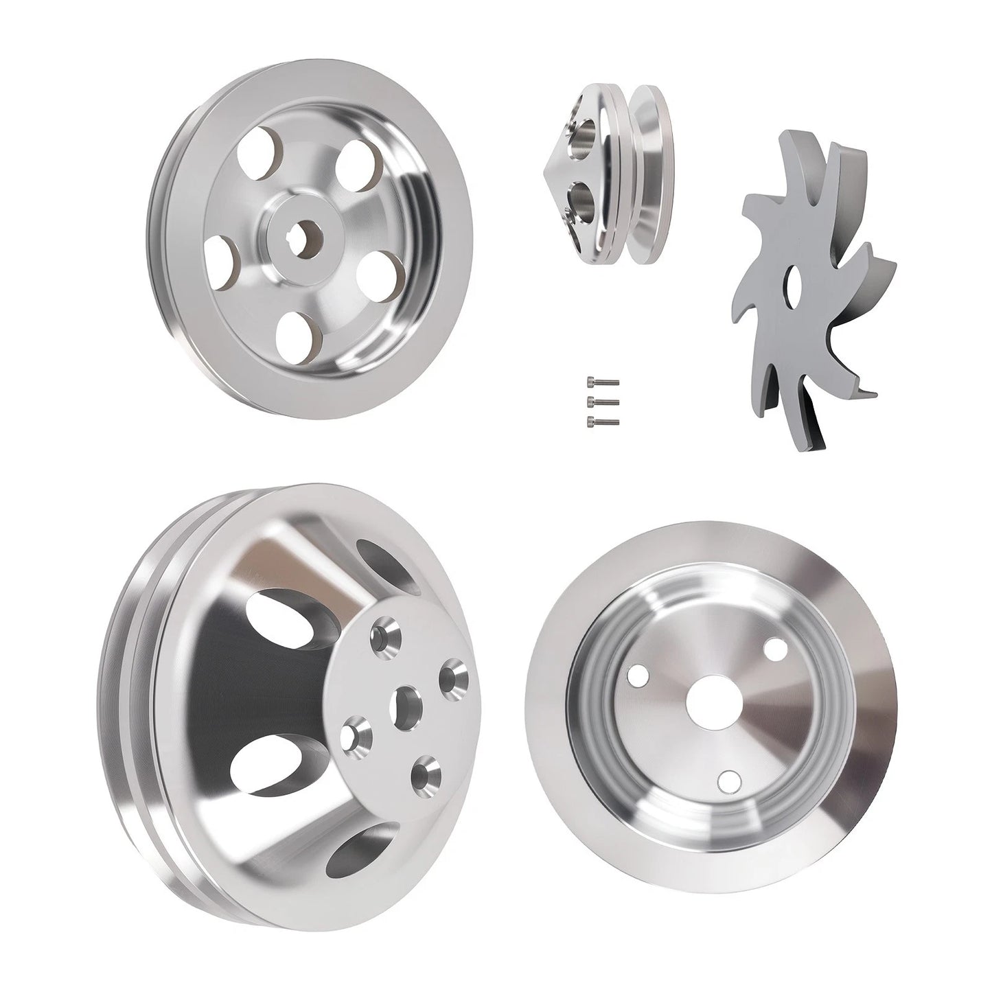 LWP Aluminum Long Water Pump Pulley Kit for Small Block Chevy (1967–1970)