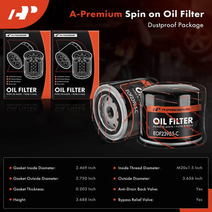2X Engine Oil Filter for Jeep Wrangler (1987–1993) Cherokee (1985–1993)