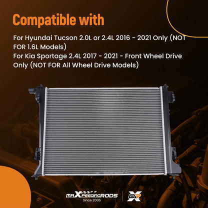 Crossflow Radiator for Hyundai Tucson 2.0L/2.4L (2016–2021) Direct Fit